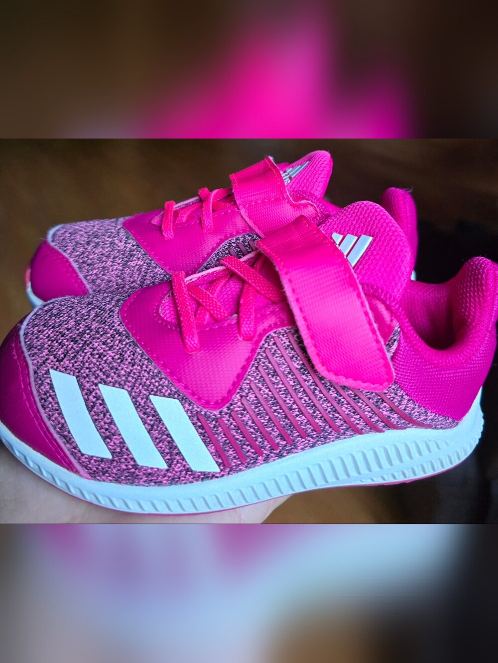 Sz 8 Toddler Girl's ADIDAS FORTARUN CF 'Berry Pink' Bungee Lace/Adj Strap